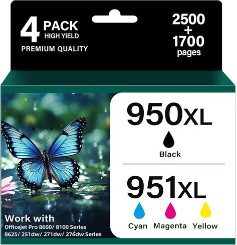 950XL 951XL Ink Cartridges Combo Pack Compatible Replacements for HP 950 951 Ink Work for Officejet Pro 8100 8600 8610 8620 8630 8615 8625 251dw 271dw Printers-4 Pack (Black, Cyan, Magenta, Yellow) in Saudi Arabia