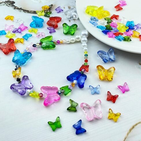 200pcs 12x15mm Acrylic Butterfly Beads Assorted Clear Spacer Beads Loose Butterfly Shaped Beads with Hole for Earring Necklace Bracelet Lanyard Jewelry DIY Craft Making(Mixed Color) in Saudi Arabia