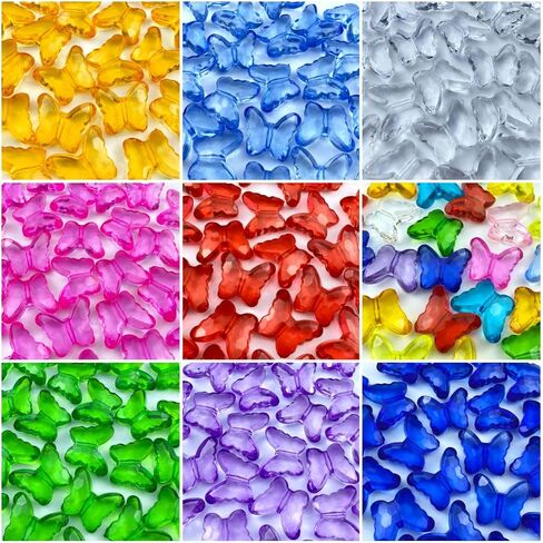 200pcs 12x15mm Acrylic Butterfly Beads Assorted Clear Spacer Beads Loose Butterfly Shaped Beads with Hole for Earring Necklace Bracelet Lanyard Jewelry DIY Craft Making(Mixed Color) in Saudi Arabia