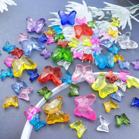 200pcs 12x15mm Acrylic Butterfly Beads Assorted Clear Spacer Beads Loose Butterfly Shaped Beads with Hole for Earring Necklace Bracelet Lanyard Jewelry DIY Craft Making(Mixed Color) in Saudi Arabia