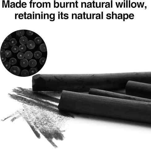 50Pcs Willow Charcoal Sticks Natural Willow Sketch Charcoal Black Drawing Charcoal for Artist or Students Charcoal of All Skill Levels for Drawing,Sketching and Fine Art in Saudi Arabia