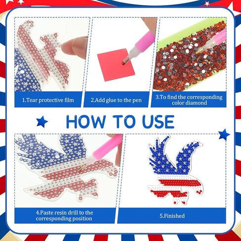 Estune 15 Pcs 4th of July Decoration Patriotic Diamond Painting Keychains Memorial Day Diamond Art Red Blue White Key Ring Labor Day DIY Ornament for Independence Day Party Supplies (Patriotic Style) in Kuwait