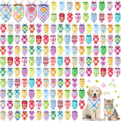 Pickmesh 150 Pcs Holiday Plaid Dog Bandanas Bulk Spring Easter Pet Bandana Adjustable Pet Scarf Holiday Grooming Supplies for Small to Large Cat Dog(Multicolor) in Kuwait
