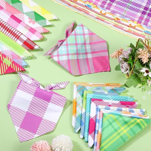 Pickmesh 150 Pcs Holiday Plaid Dog Bandanas Bulk Spring Easter Pet Bandana Adjustable Pet Scarf Holiday Grooming Supplies for Small to Large Cat Dog(Multicolor) in Kuwait