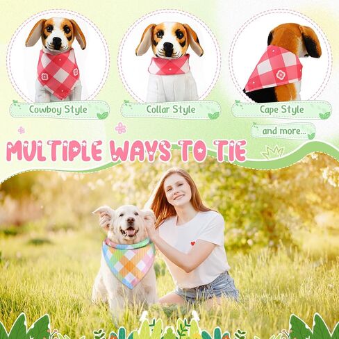 Pickmesh 150 Pcs Holiday Plaid Dog Bandanas Bulk Spring Easter Pet Bandana Adjustable Pet Scarf Holiday Grooming Supplies for Small to Large Cat Dog(Multicolor) in Kuwait