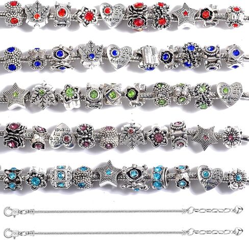 120pcs حبات الفواصل المعدنية الكبيرة الثقب لصنع المجوهرات ، والفضة والذهبية لنتائج سوار ، وفتحة كبيرة وأسلوب مختلط (لون مختلط) in Kuwait