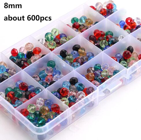 DAHI 600pcs 8mm Glass Beads Briolette Crystal Glass Beads Faceted Rondelle Shape Crystal Beads Assorted Colorful Loose Beads for DIY Craft Bracelets, Necklace Jewelry Making (15color/8mm) in Saudi Arabia
