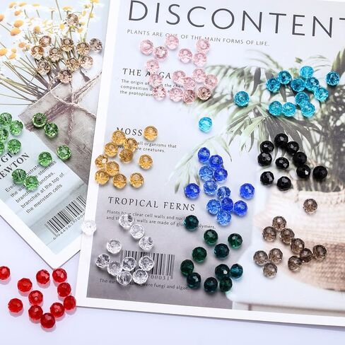 DAHI 600pcs 8mm Glass Beads Briolette Crystal Glass Beads Faceted Rondelle Shape Crystal Beads Assorted Colorful Loose Beads for DIY Craft Bracelets, Necklace Jewelry Making (15color/8mm) in Saudi Arabia