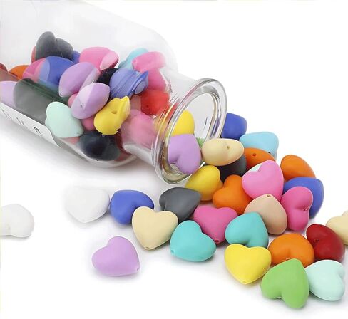40PCS Heart Silicone Beads Mix Color Silicone Beads Bulk Spacer Beads Colorful Shaped Beads for DIY Craft Garland Keychain Lanyard Necklace Bracelet Jewelry Making Accessories Handmade Crafts in Kuwait