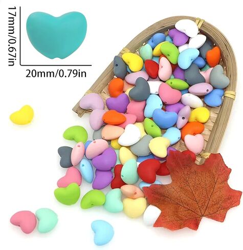 40PCS Heart Silicone Beads Mix Color Silicone Beads Bulk Spacer Beads Colorful Shaped Beads for DIY Craft Garland Keychain Lanyard Necklace Bracelet Jewelry Making Accessories Handmade Crafts in Kuwait