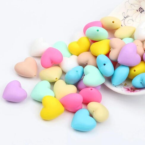 40PCS Heart Silicone Beads Mix Color Silicone Beads Bulk Spacer Beads Colorful Shaped Beads for DIY Craft Garland Keychain Lanyard Necklace Bracelet Jewelry Making Accessories Handmade Crafts in Kuwait