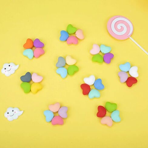 40PCS Heart Silicone Beads Mix Color Silicone Beads Bulk Spacer Beads Colorful Shaped Beads for DIY Craft Garland Keychain Lanyard Necklace Bracelet Jewelry Making Accessories Handmade Crafts in Kuwait