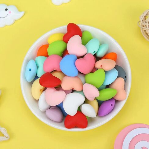 40PCS Heart Silicone Beads Mix Color Silicone Beads Bulk Spacer Beads Colorful Shaped Beads for DIY Craft Garland Keychain Lanyard Necklace Bracelet Jewelry Making Accessories Handmade Crafts in Kuwait