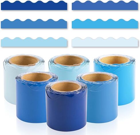 6 رولز 206.69 قدم شتاء حدود ملونة للوحة الإعلانات ، زخارف لوحة Boho Bulletin Blue Boho لعيد الميلاد Witner Classroom Decord Supplies (Blue) in Kuwait