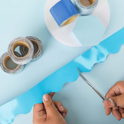 6 رولز 206.69 قدم شتاء حدود ملونة للوحة الإعلانات ، زخارف لوحة Boho Bulletin Blue Boho لعيد الميلاد Witner Classroom Decord Supplies (Blue) in Kuwait