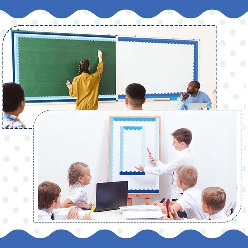 6 رولز 206.69 قدم شتاء حدود ملونة للوحة الإعلانات ، زخارف لوحة Boho Bulletin Blue Boho لعيد الميلاد Witner Classroom Decord Supplies (Blue) in Kuwait