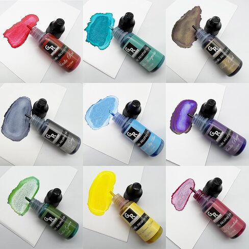 Metallic Alcohol Ink Set -26 Metallic Colors Alcohol Based Ink for Resin Art, Fluid Art,Resin Craft,Resin Petri Dish，Alcohol Ink Paint for Yupo,Tumbler (Metallic 26 Color Set) in Kuwait