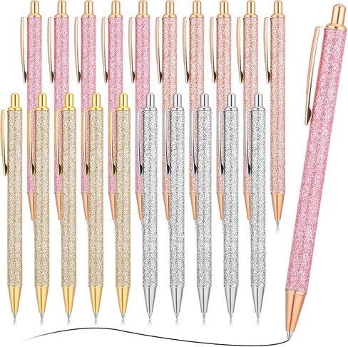 Leinuosen 20 Pcs Ballpoint Pens Metal Retractable Pens Cute Pretty Pens Black Ink Comfortable Writing Pens Gift Pens with Medium Point for Office Supplies (Silver) in Saudi Arabia