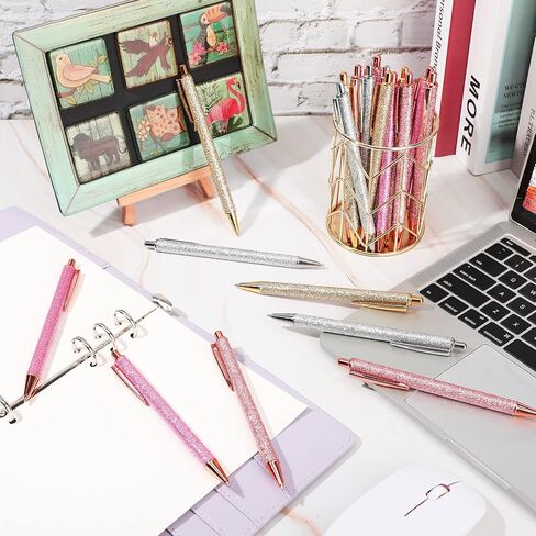Leinuosen 20 Pcs Ballpoint Pens Metal Retractable Pens Cute Pretty Pens Black Ink Comfortable Writing Pens Gift Pens with Medium Point for Office Supplies (Silver) in Saudi Arabia