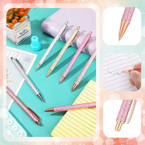 Leinuosen 20 Pcs Ballpoint Pens Metal Retractable Pens Cute Pretty Pens Black Ink Comfortable Writing Pens Gift Pens with Medium Point for Office Supplies (Silver) in Saudi Arabia