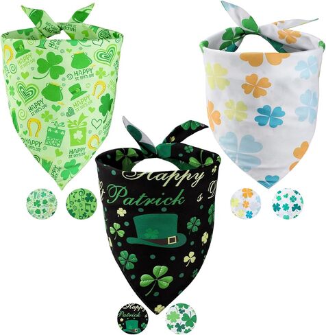 FHTONGE Native St. Patrick's Day Dog Bandanas Double Layer, 3 Pack 6 Pattern Reversible Lucky Shamrock Clover Holiday Dog Bandanna, Fall Dog Bandana Dog Drool Bib for Medium to Large Dog (Large) in Saudi Arabia