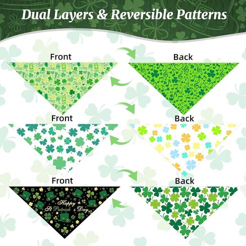 FHTONGE Native St. Patrick's Day Dog Bandanas Double Layer, 3 Pack 6 Pattern Reversible Lucky Shamrock Clover Holiday Dog Bandanna, Fall Dog Bandana Dog Drool Bib for Medium to Large Dog (Large) in Saudi Arabia