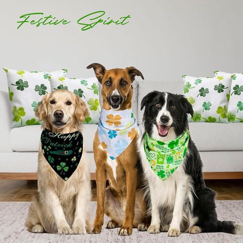 FHTONGE Native St. Patrick's Day Dog Bandanas Double Layer, 3 Pack 6 Pattern Reversible Lucky Shamrock Clover Holiday Dog Bandanna, Fall Dog Bandana Dog Drool Bib for Medium to Large Dog (Large) in Saudi Arabia