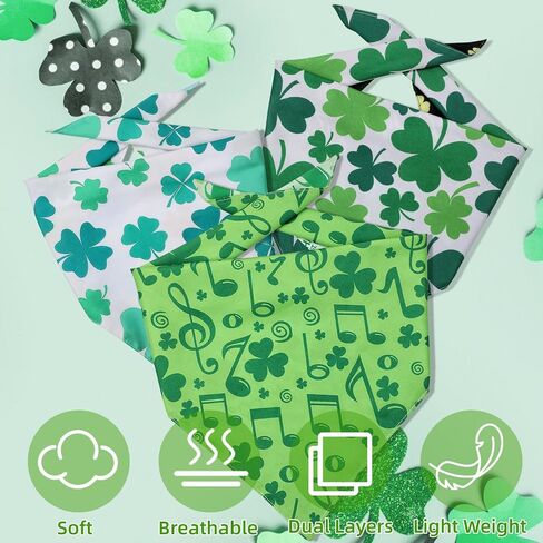 FHTONGE Native St. Patrick's Day Dog Bandanas Double Layer, 3 Pack 6 Pattern Reversible Lucky Shamrock Clover Holiday Dog Bandanna, Fall Dog Bandana Dog Drool Bib for Medium to Large Dog (Large) in Saudi Arabia