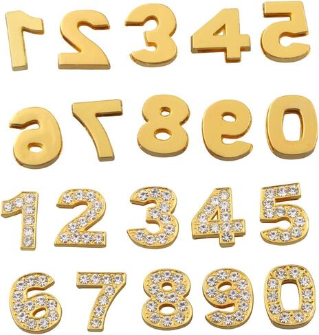 ALLinONE 10mm 0-9 Digital Number 10pcs Rhinestone Alphabet Letter Slide Charms (Gold) in Saudi Arabia