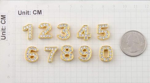 ALLinONE 10mm 0-9 Digital Number 10pcs Rhinestone Alphabet Letter Slide Charms (Gold) in Saudi Arabia