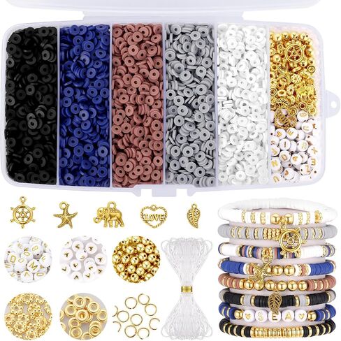 5280pcs Clay Beads Bracelet Making Kit, Earth Tone Friendship Bracelet Kit, Funtopia Flat Heishi Beads with Charms Letter Gold Spacer Beads for Jewelry Making, Crafts in Kuwait