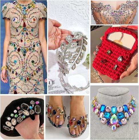 JINJIAO Crystal AB Sew On Rhinestones, 69Pcs Mix Shape Glass Sewing Gems with Silver Prongs 6 Style Flatback Gemstones for Clothes Garment Jewelry Making DIY Crafts in Kuwait