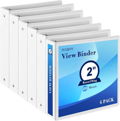 1.5 Inch 3-Ring Binder, 1-1/2 Inch Round Ring Binder with 2 Inside Pockets, 6 Pack White Binder, Clear View Binder Holds Up to 325 Sheets 8.5" x 11" Paper，Perfect for Office/Home/Back to School in Saudi Arabia