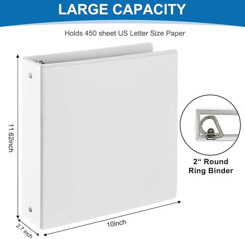 1.5 Inch 3-Ring Binder, 1-1/2 Inch Round Ring Binder with 2 Inside Pockets, 6 Pack White Binder, Clear View Binder Holds Up to 325 Sheets 8.5" x 11" Paper，Perfect for Office/Home/Back to School in Saudi Arabia