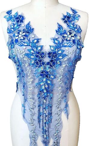 Zbroh Colorful Mesh Embroidered Pearl Beaded Lace Applique rhinestones applique DIY Lace Fabric Trim in Kuwait
