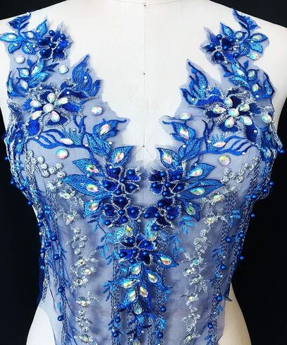 Zbroh Colorful Mesh Embroidered Pearl Beaded Lace Applique rhinestones applique DIY Lace Fabric Trim in Kuwait