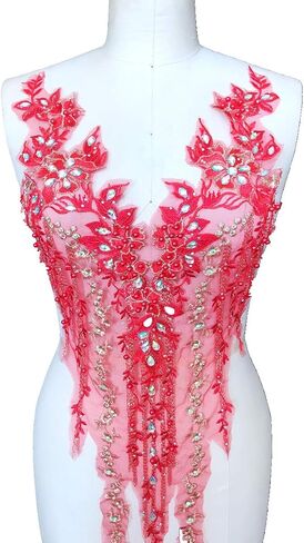 Zbroh Colorful Mesh Embroidered Pearl Beaded Lace Applique rhinestones applique DIY Lace Fabric Trim in Kuwait