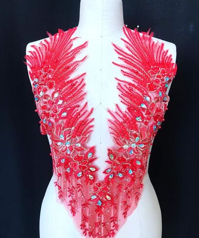 Zbroh Colorful Mesh Embroidered Pearl Beaded Lace Applique rhinestones applique DIY Lace Fabric Trim in Kuwait