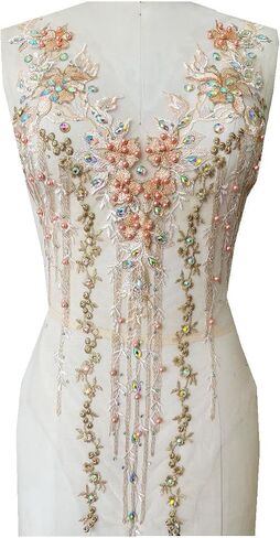 Zbroh Colorful Mesh Embroidered Pearl Beaded Lace Applique rhinestones applique DIY Lace Fabric Trim in Kuwait