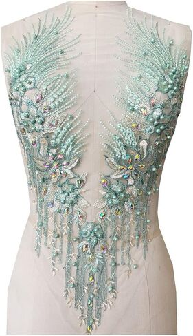 Zbroh Colorful Mesh Embroidered Pearl Beaded Lace Applique rhinestones applique DIY Lace Fabric Trim in Kuwait