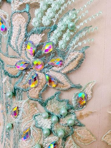 Zbroh Colorful Mesh Embroidered Pearl Beaded Lace Applique rhinestones applique DIY Lace Fabric Trim in Kuwait