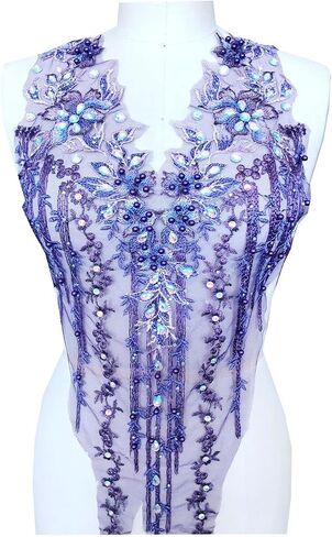 Zbroh Colorful Mesh Embroidered Pearl Beaded Lace Applique rhinestones applique DIY Lace Fabric Trim in Kuwait