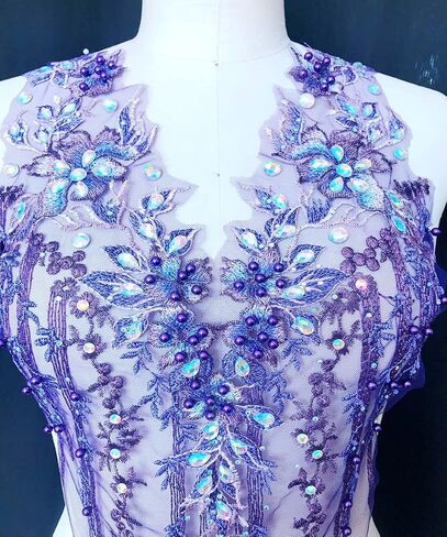 Zbroh Colorful Mesh Embroidered Pearl Beaded Lace Applique rhinestones applique DIY Lace Fabric Trim in Kuwait