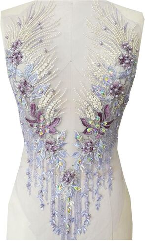 Zbroh Colorful Mesh Embroidered Pearl Beaded Lace Applique rhinestones applique DIY Lace Fabric Trim in Kuwait