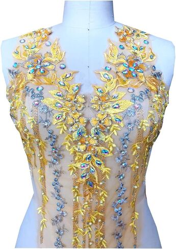 Zbroh Colorful Mesh Embroidered Pearl Beaded Lace Applique rhinestones applique DIY Lace Fabric Trim in Kuwait