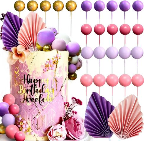 Jevenis 50 PCS Macaroon Rainbow Ball Cake Toppers Toppers Contlulful Rainbow Cake Topper Pastel Colls Cupcake Topcake لعيد ميلاد حفل زفاف الطفل in Kuwait
