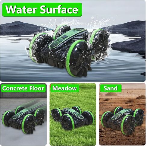 Amphibious Remote Control Car, 2.4 GHz 4WD Amphibious RC Vehicle Boat 360° Rotating Waterproof RC Stunt Car All Terrain Beach Pool Water Toy, Best Gift for Kids and Teens (Green) in Saudi Arabia