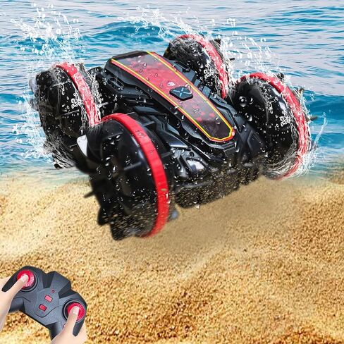 Amphibious Remote Control Car, 2.4 GHz 4WD Amphibious RC Vehicle Boat 360° Rotating Waterproof RC Stunt Car All Terrain Beach Pool Water Toy, Best Gift for Kids and Teens (Green) in Saudi Arabia
