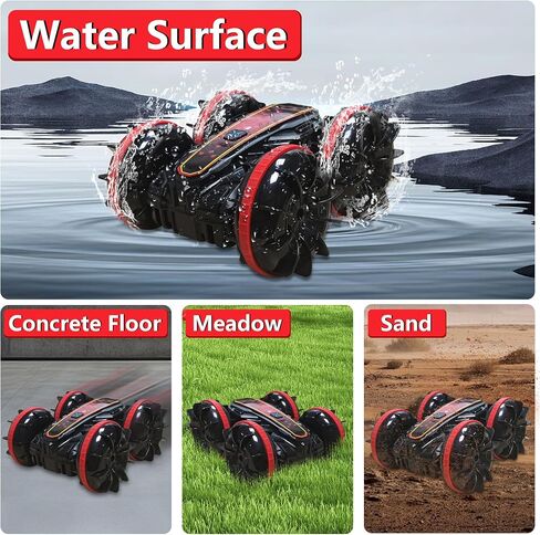 Amphibious Remote Control Car, 2.4 GHz 4WD Amphibious RC Vehicle Boat 360° Rotating Waterproof RC Stunt Car All Terrain Beach Pool Water Toy, Best Gift for Kids and Teens (Green) in Saudi Arabia