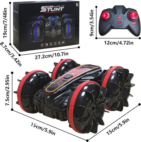 Amphibious Remote Control Car, 2.4 GHz 4WD Amphibious RC Vehicle Boat 360° Rotating Waterproof RC Stunt Car All Terrain Beach Pool Water Toy, Best Gift for Kids and Teens (Green) in Saudi Arabia